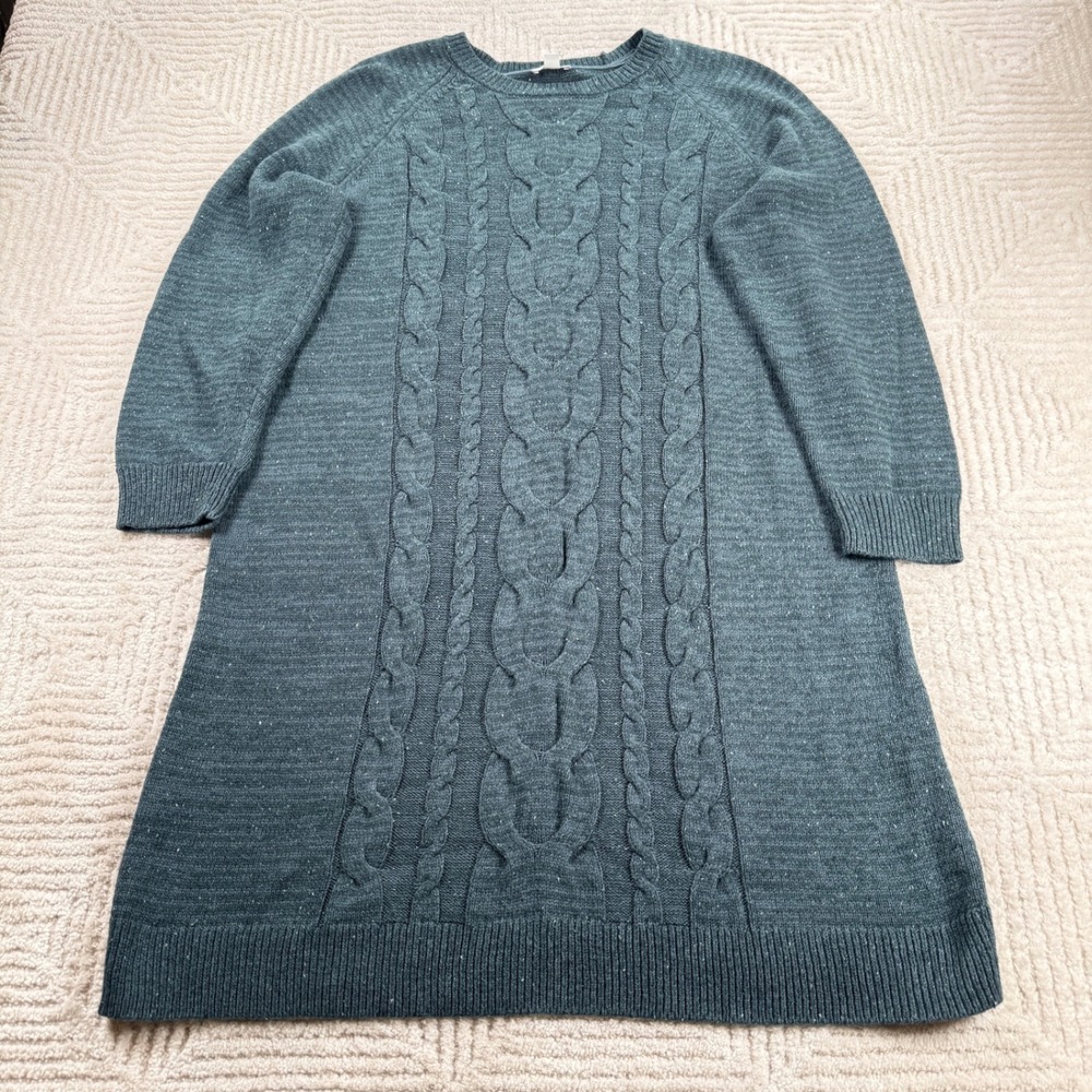 J. Jill Sweater Dress Women's XL Green Cable Knit Donegal Fleck Coastal Cabin